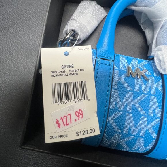 NWT Michael Kors Micro Duffle Keyfob Key Bag Charm With Gift Box in Blue - Picture 3 of 5
